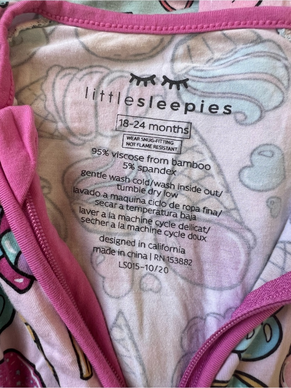 Little Sleepies Pink Sweet Treats Zippy 18-24 Months - Picture 6 of 6